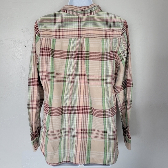 Woolrich Women's Large Pemberton Plaid Flannel Jacket Shacket Beige Green Red - Picture 5 of 7